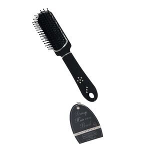 Pro Salon Flat Hair Brush TEASE STYLING Black RHINESTONES Handle Fancy 7" Hairdo